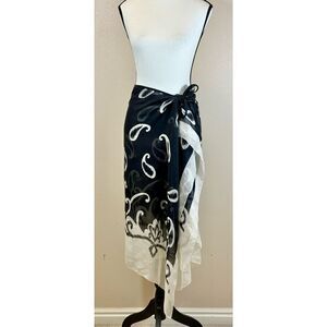 NWOT Gottex 100% Silk Black & Cream Sarong Swim Cover Up Women's Large